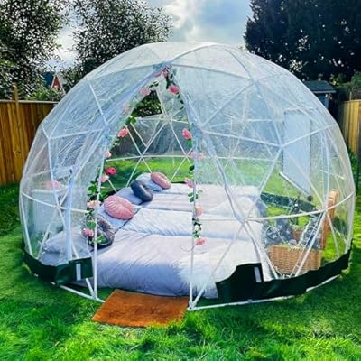 CZGBRO Garden Igloo Dome, 12FT Bubble Tent Dome with PVC Cover and Mesh, 5-7 Person All Year Use Geodesic for Sunbubble, Backyard, Outdoor Winter, Party Green Side